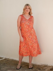 Live Unlimited Orange Curve  Multi Floral Sleeveless Midi Dress - Image 1 of 5