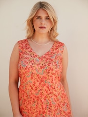 Live Unlimited Orange Curve  Multi Floral Sleeveless Midi Dress - Image 2 of 5