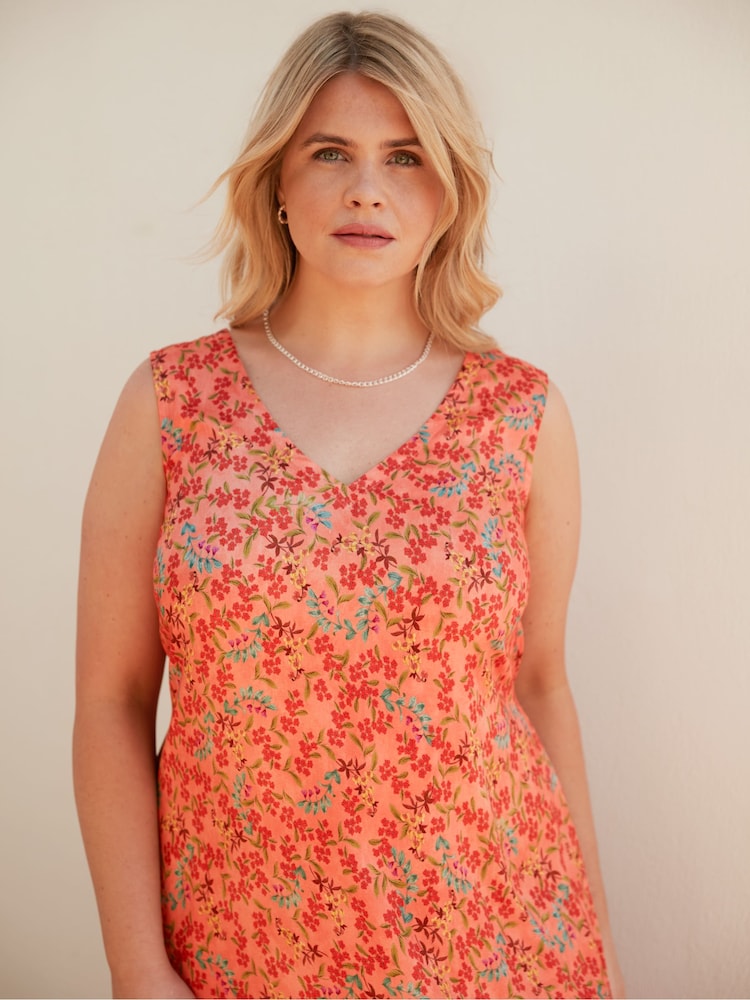 Live Unlimited Orange Curve  Multi Floral Sleeveless Midi Dress - Image 2 of 5
