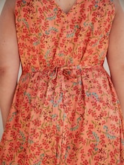 Live Unlimited Orange Curve  Multi Floral Sleeveless Midi Dress - Image 3 of 5