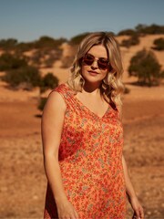 Live Unlimited Orange Curve  Multi Floral Sleeveless Midi Dress - Image 5 of 5