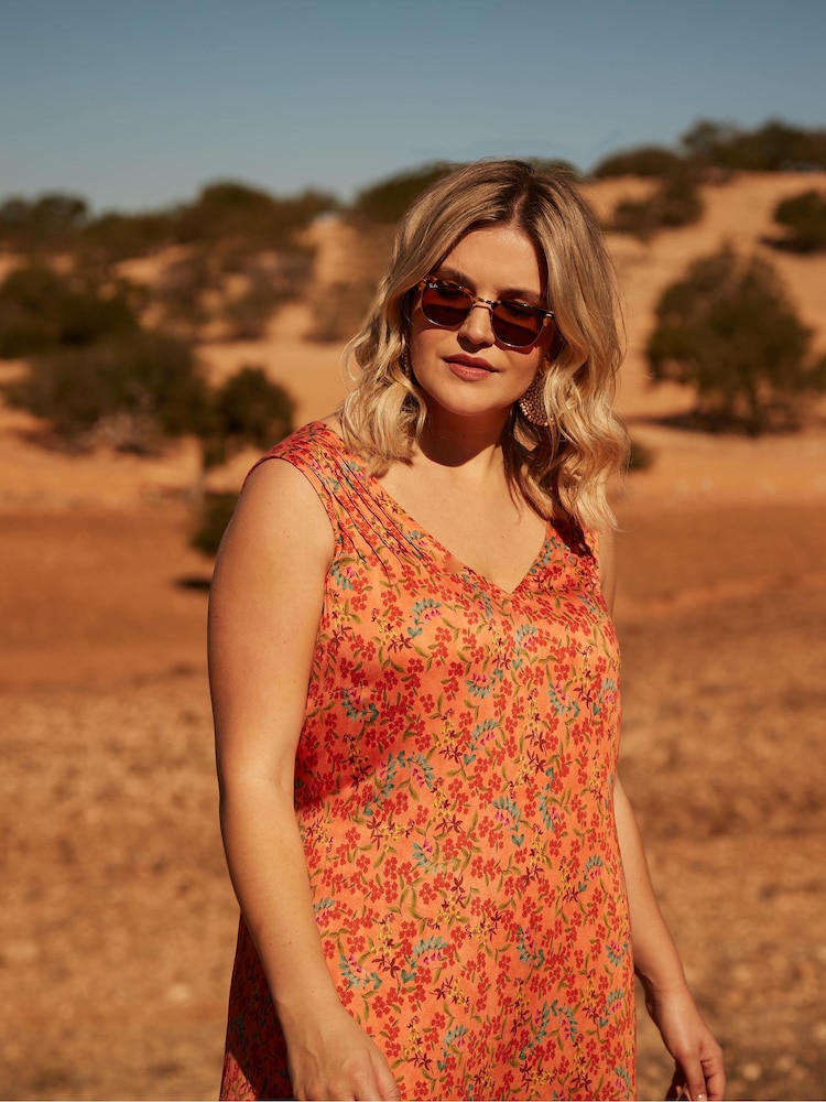 Live Unlimited Orange Curve  Multi Floral Sleeveless Midi Dress - Image 5 of 5