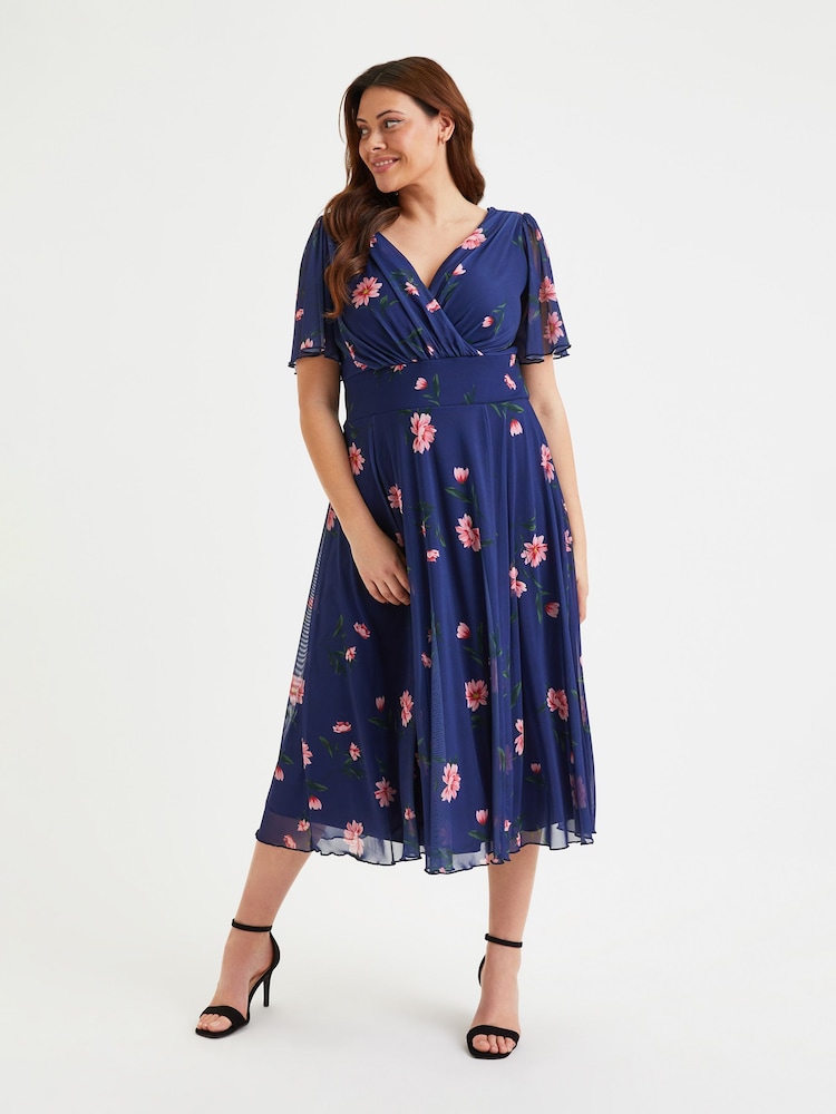 Marineblau/blau - Scarlett & Jo Victoria Langes Midikleid aus Netzstoff mit Flügelärmeln - Bild 1 von 4 Marineblau/blau - Scarlett & Jo Victoria Langes Midikleid aus Netzstoff mit Flügelärmeln - Bild 1 von 4
