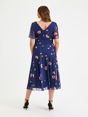 Scarlett & Jo Navy Blue Victoria Angel Sleeve Mesh Midi long Dress - Image 2 of 4
