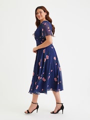 Scarlett & Jo Navy Blue Victoria Angel Sleeve Mesh Midi long Dress - Image 3 of 4