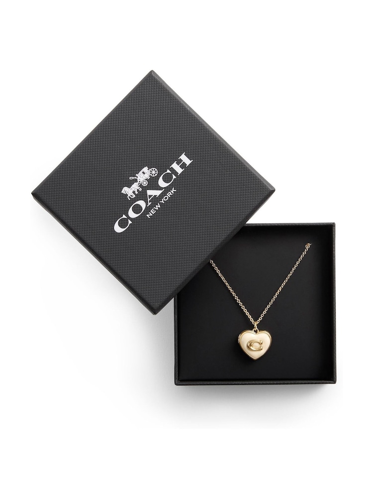COACH Gold Tone Signature Heart Locket Boxed Necklace - Image 1 of 4