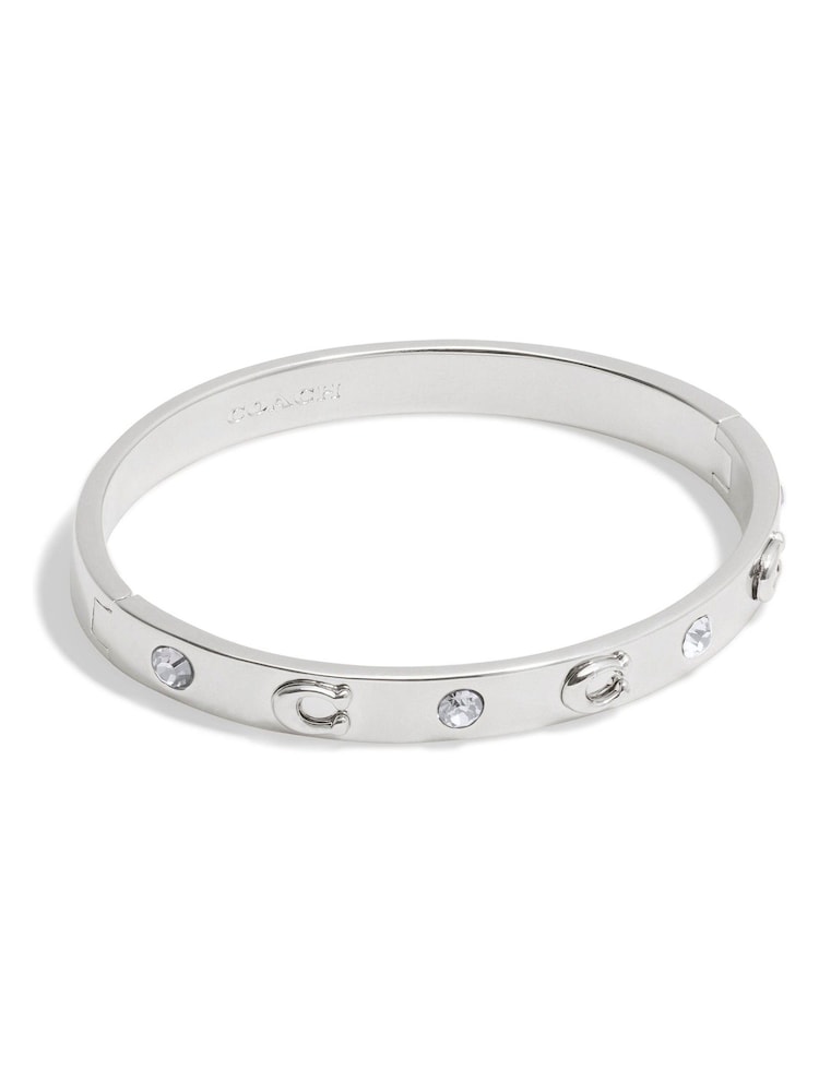 COACH Silver Tone Signature Stone Bangle Boxed Bracelet - Image 1 of 3