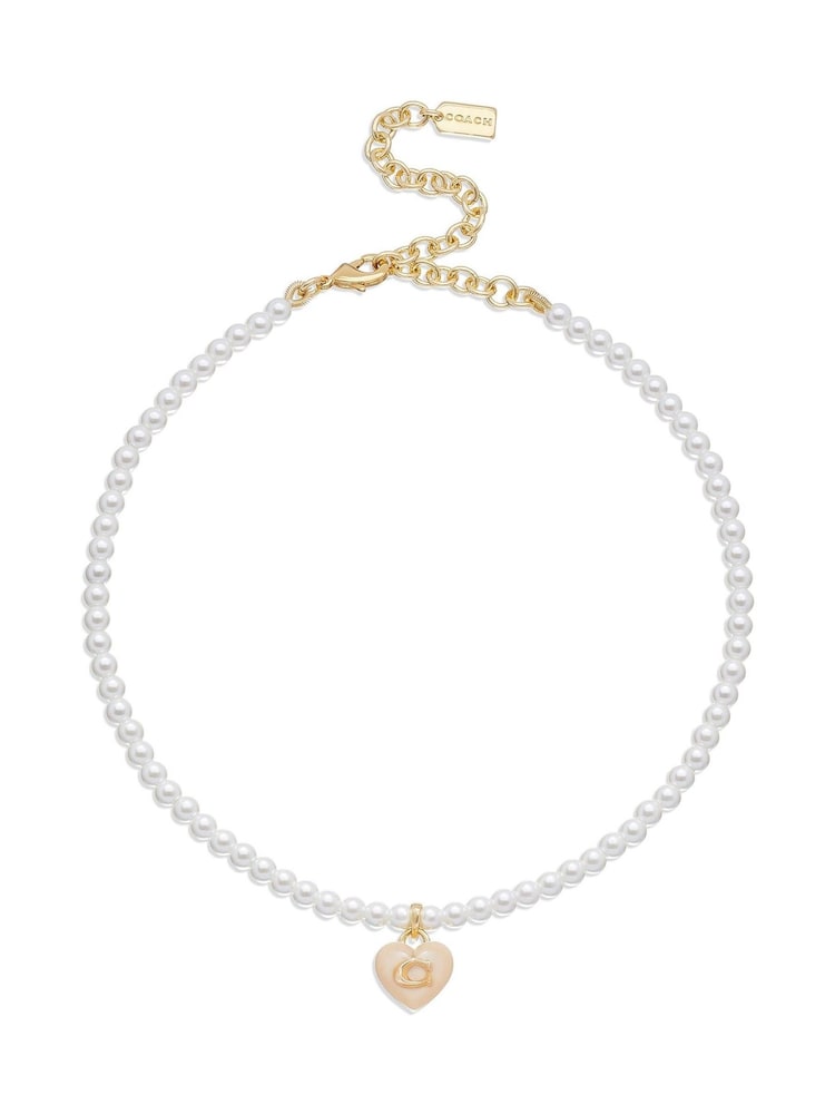COACH Gold Tone Signature Heart Pearl Choker Necklace - Image 1 of 4