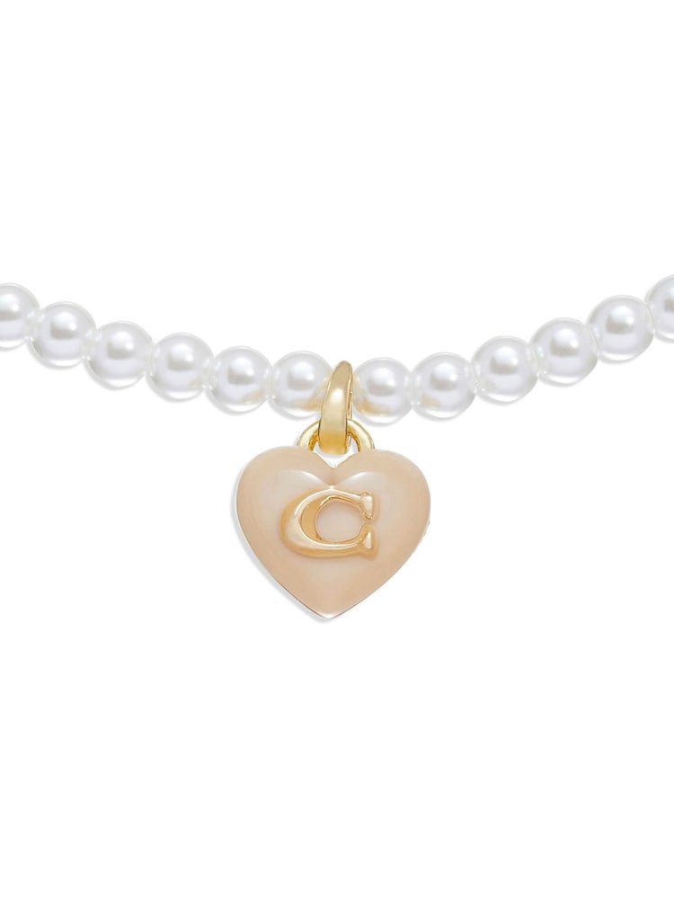 COACH Gold Tone Signature Heart Pearl Choker Necklace - Image 2 of 4