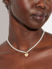 COACH Gold Tone Signature Heart Pearl Choker Necklace - Image 3 of 4