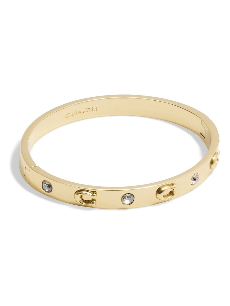 COACH Gold Tone Signature Stone Bangle Boxed Bracelet - Image 1 of 3