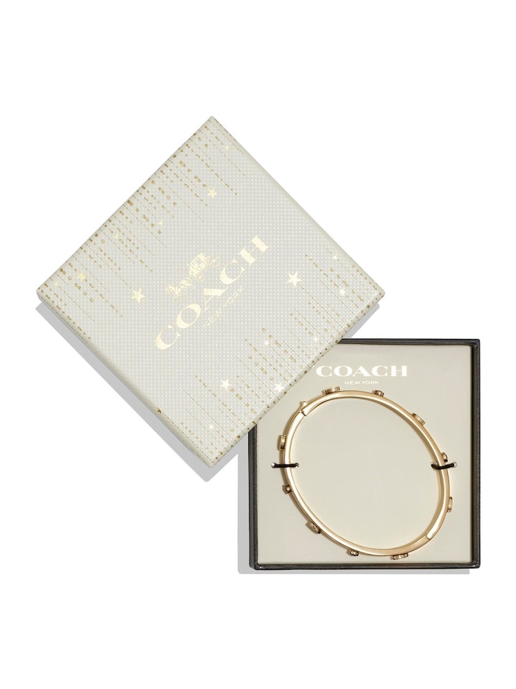 COACH Gold Tone Signature Stone Bangle Boxed Bracelet - Image 3 of 3