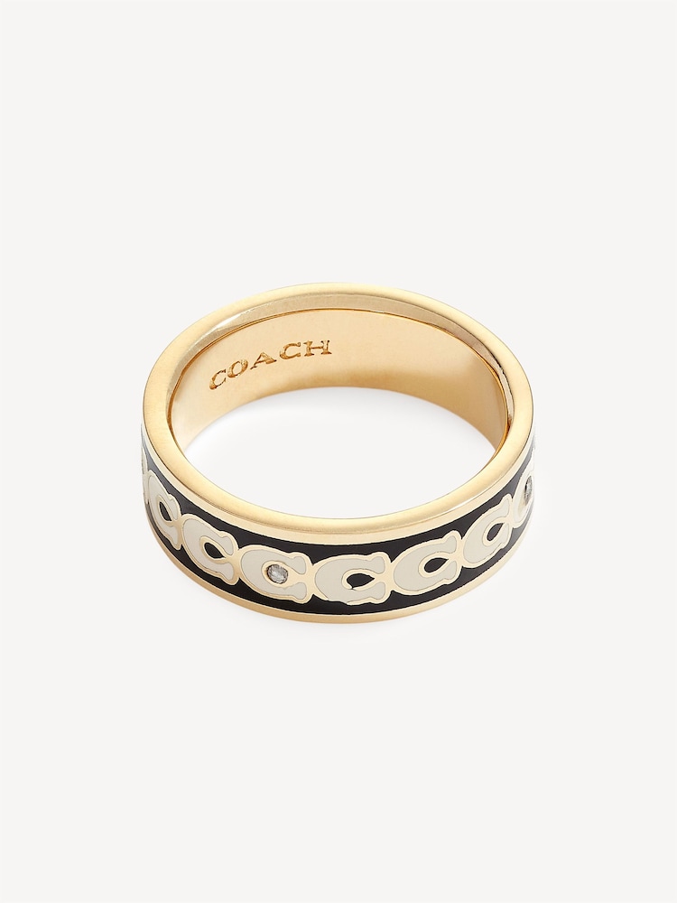 COACH Gold Tone Signature Band Ring - Image 1 of 3 COACH Gold Tone Signature Band Ring - Image 1 of 3