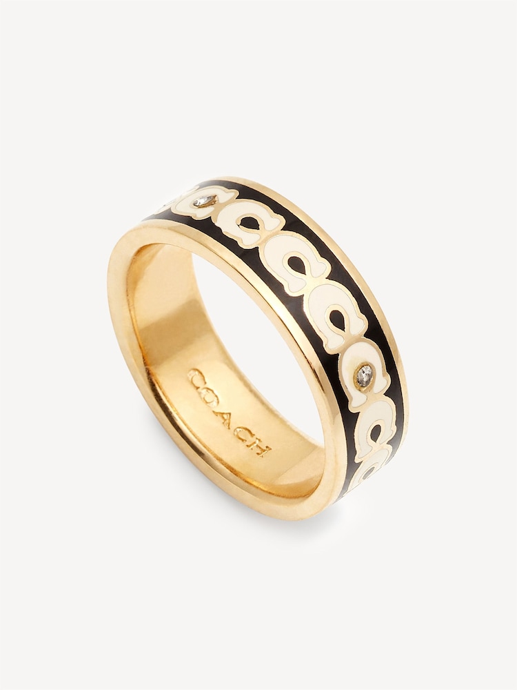 COACH Gold Tone Signature Band Ring - Image 2 of 3 COACH Gold Tone Signature Band Ring - Image 2 of 3