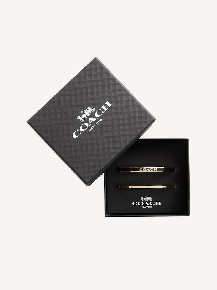 COACH Gold/Black COACH Gold Tone Signature Duo Boxed Bangle Set - Image 1 of 3 COACH Gold/Black COACH Gold Tone Signature Duo Boxed Bangle Set - Image 1 of 3
