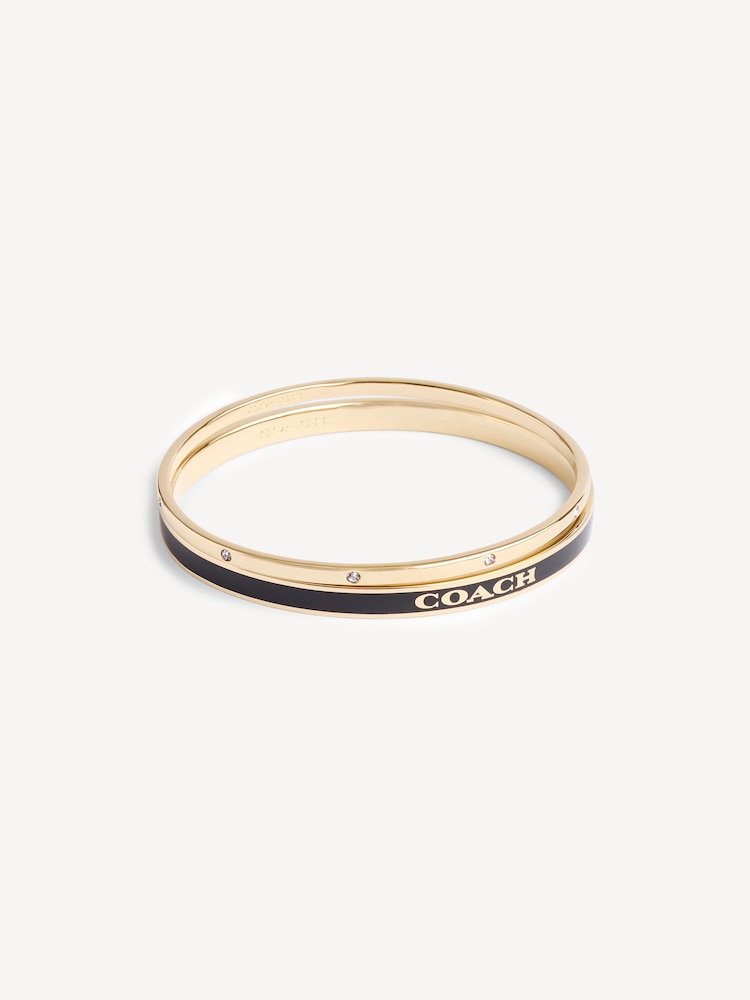 COACH Gold/Black COACH Gold Tone Signature Duo Boxed Bangle Set - Image 2 of 3 COACH Gold/Black COACH Gold Tone Signature Duo Boxed Bangle Set - Image 2 of 3