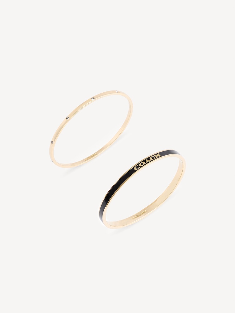 COACH Gold/Black COACH Gold Tone Signature Duo Boxed Bangle Set - Image 3 of 3 COACH Gold/Black COACH Gold Tone Signature Duo Boxed Bangle Set - Image 3 of 3