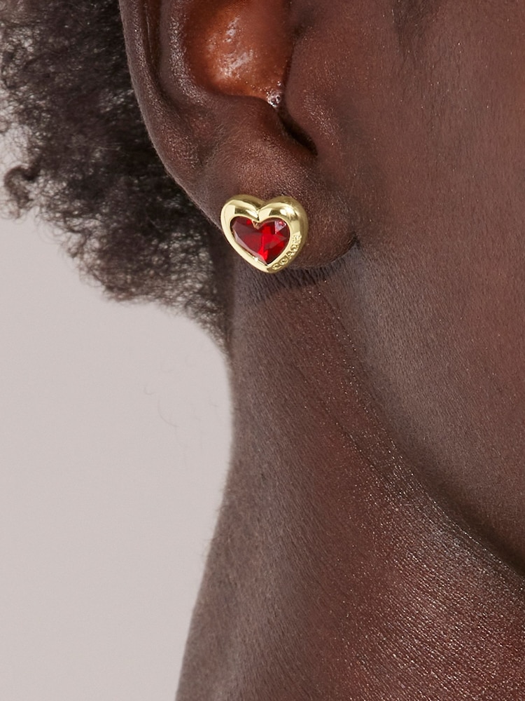 COACH Gold Tone Heart Stud Earrings - Image 2 of 3 COACH Gold Tone Heart Stud Earrings - Image 2 of 3