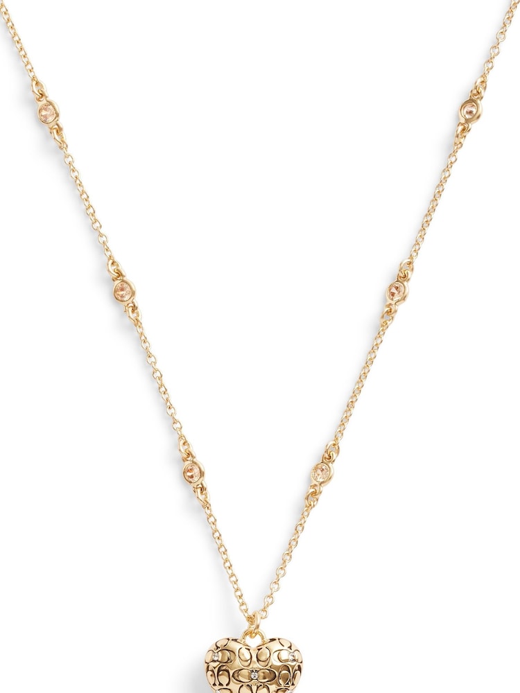COACH Gold Tone Signature Quilted Heart Pendant Necklace - Image 1 of 2