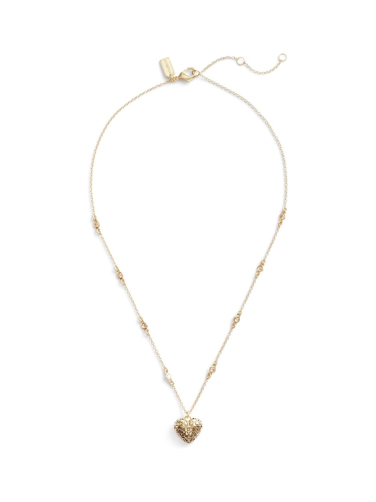 COACH Gold Tone Signature Quilted Heart Pendant Necklace - Image 2 of 2