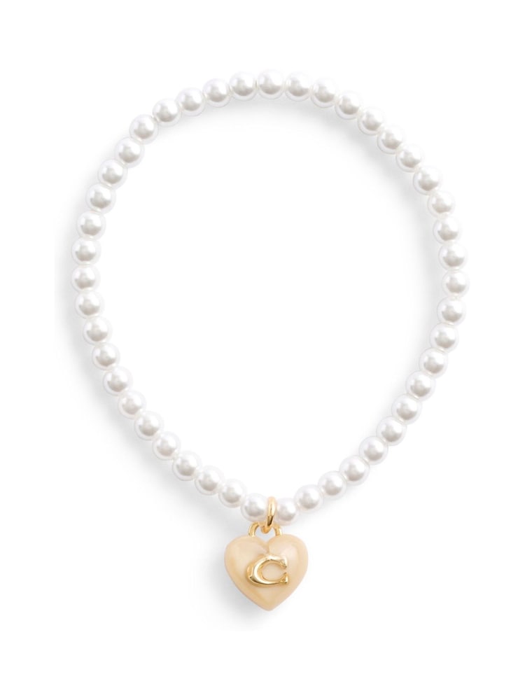COACH Gold Tone Signature Heart Charm Pearl Bracelet - Image 2 of 3