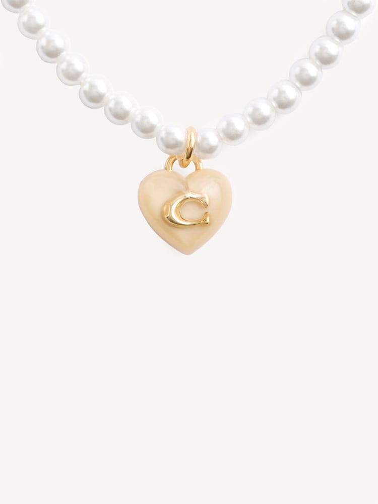 COACH Gold Signature Heart Charm Pearl Bracelet - Image 3 of 3 COACH Gold Signature Heart Charm Pearl Bracelet - Image 3 of 3