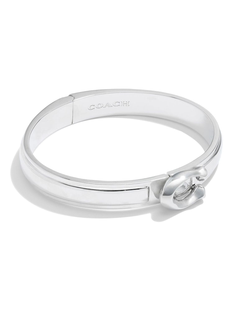 COACH Silver Signature Sculpted C Bangle Bracelet - Image 1 of 3