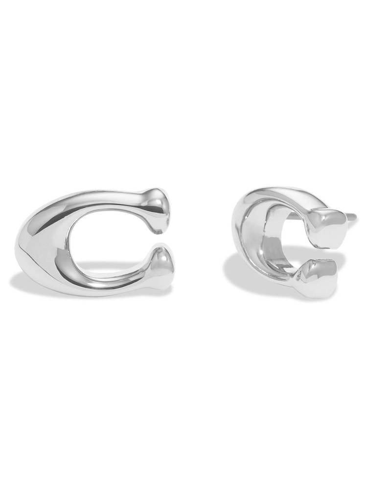 COACH Silver Tone Signature C Stud Earrings - Bild 1 von 2
