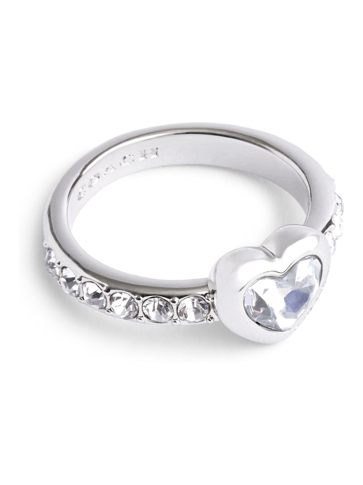 COACH Silver Tone Stone Heart Cocktail Ring - Image 1 of 2