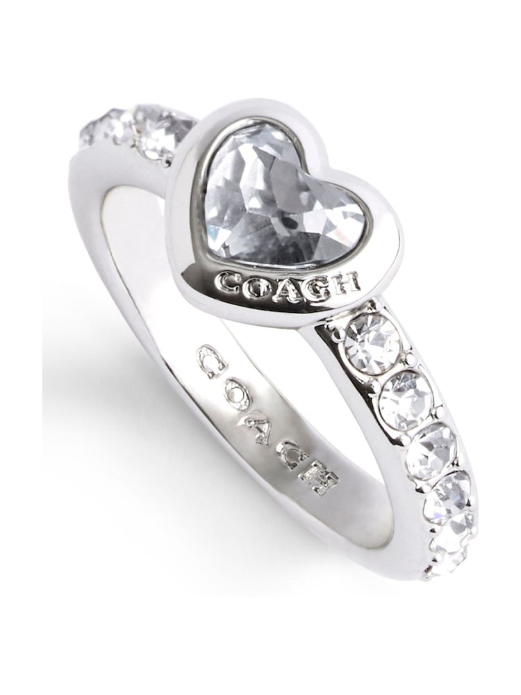 COACH Silver Tone Stone Heart Cocktail Ring - Image 2 of 2