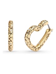 COACH Gold Tone Signature Quilted Heart Hoop Earrings - Image 1 of 2