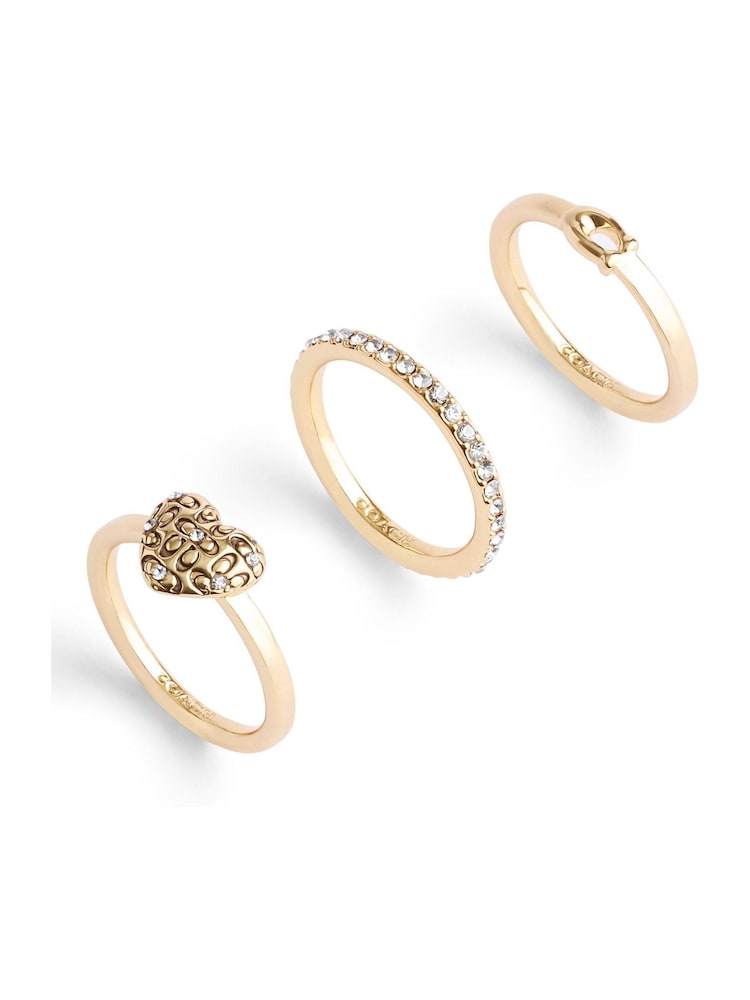 COACH Gold Tone Signature Quilted Heart Ring Set - Image 2 of 2