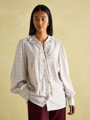 Joules Harper Check Cotton Tie Neck Blouse - Image 1 of 6
