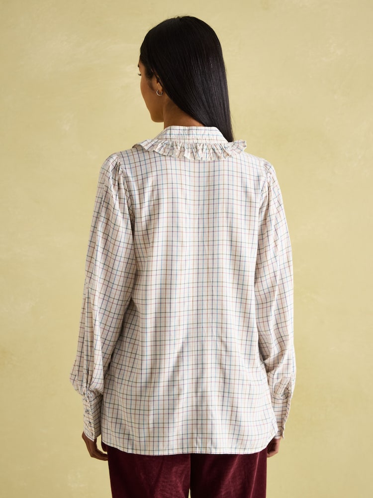 Joules Harper Check Cotton Tie Neck Blouse - Image 2 of 6