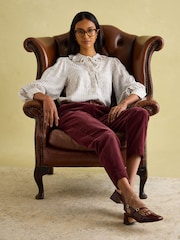 Joules Harper Check Cotton Tie Neck Blouse - Image 5 of 6