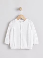 White Baby Knitted 100% Cotton Cardigan - Image 1 of 11
