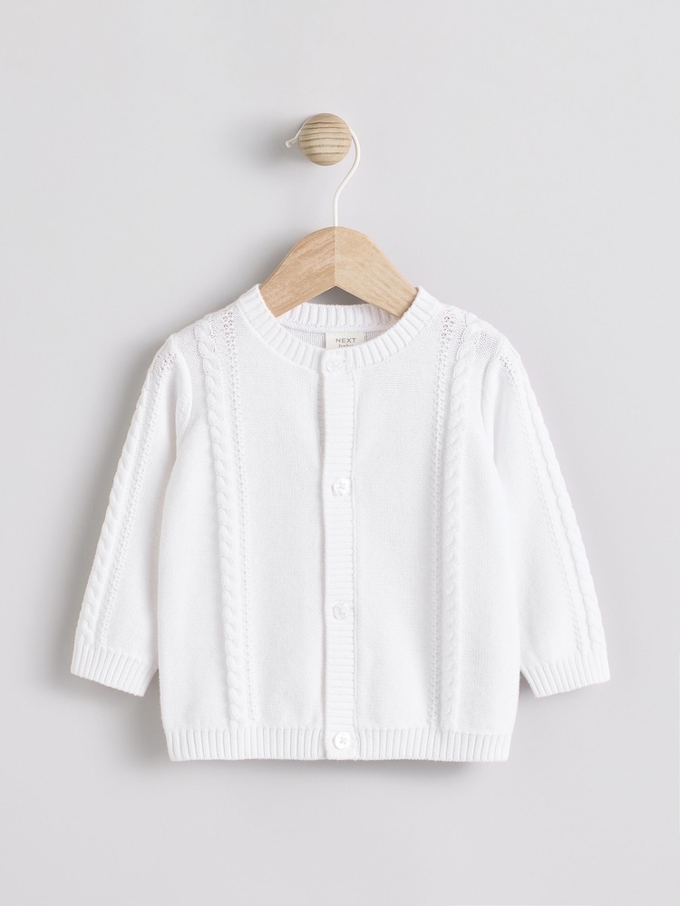 White Baby Knitted 100% Cotton Cardigan - Image 1 of 11