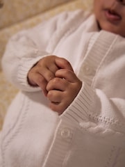 White Baby Knitted 100% Cotton Cardigan - Image 5 of 11