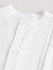 White Baby Knitted 100% Cotton Cardigan - Image 9 of 11