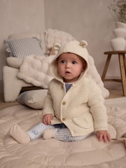Ecru Neppy Knitted Hooded Baby Cardigan - Image 1 of 1