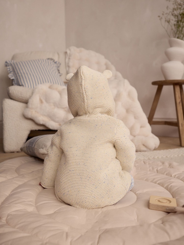 Ecru Neppy Knitted Hooded Baby Cardigan - Image 2 of 9