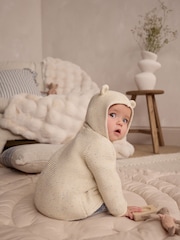 Ecru Neppy Knitted Hooded Baby Cardigan - Image 3 of 9