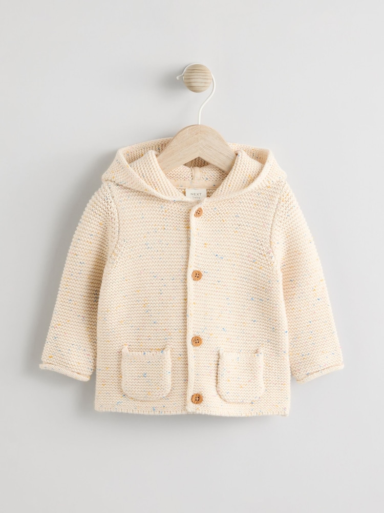 Ecru Neppy Knitted Hooded Baby Cardigan - Image 4 of 9