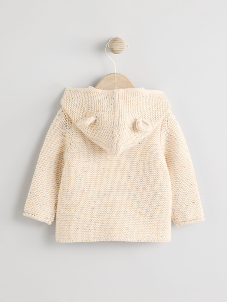 Ecru Neppy Knitted Hooded Baby Cardigan - Image 5 of 9