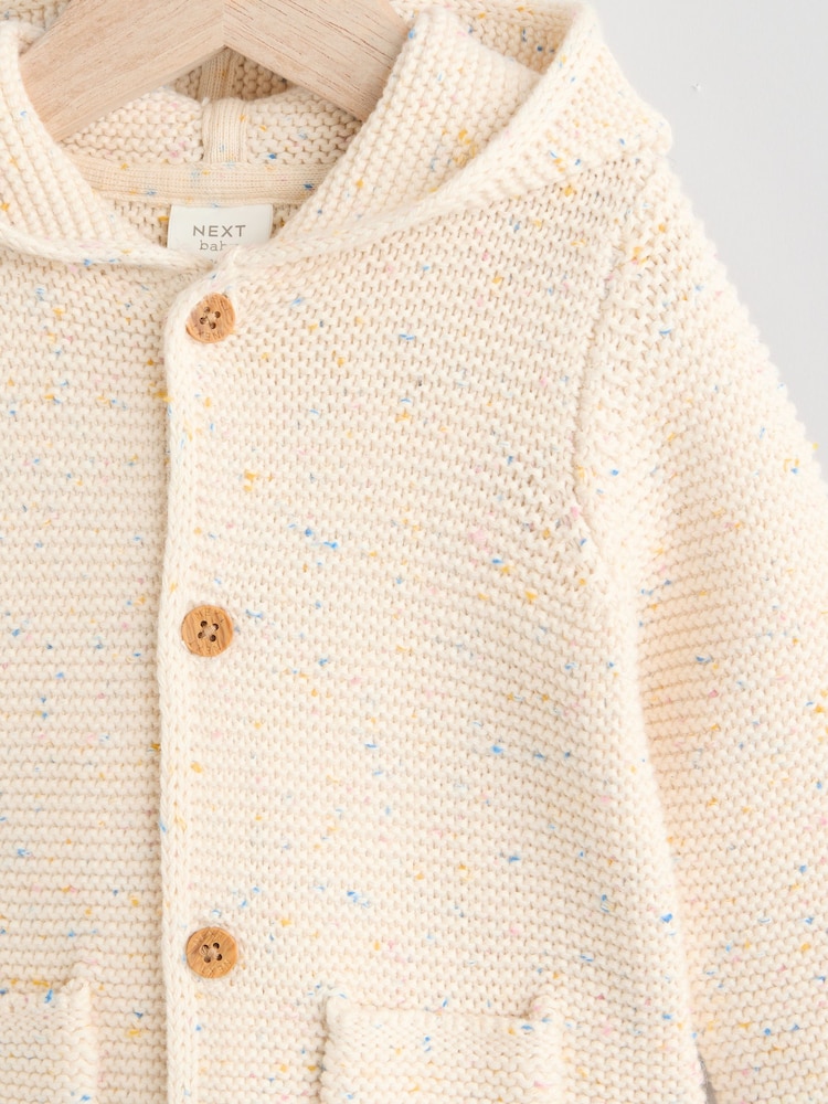 Ecru Neppy Knitted Hooded Baby Cardigan - Image 6 of 9