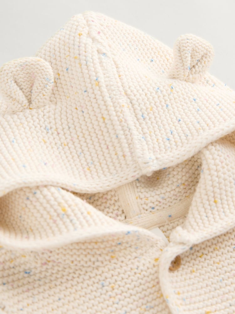 Ecru Neppy Knitted Hooded Baby Cardigan - Image 7 of 9