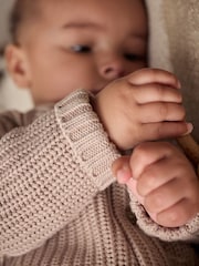 Hello World Neutral Chunky Knitted Embroidered Baby Cardigan - Image 4 of 9
