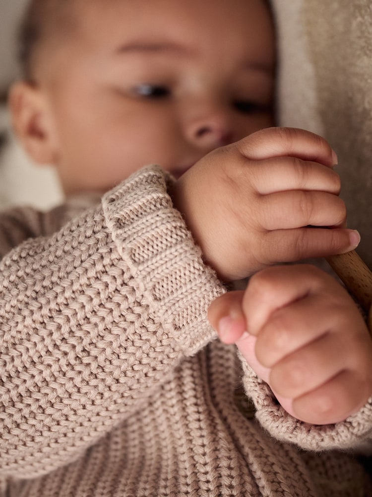 Hello World Neutral Chunky Knitted Embroidered Baby Cardigan - Image 4 of 9