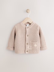 Hello World Neutral Chunky Knitted Embroidered Baby Cardigan - Image 5 of 9