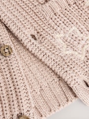 Hello World Neutral Chunky Knitted Embroidered Baby Cardigan - Image 8 of 9